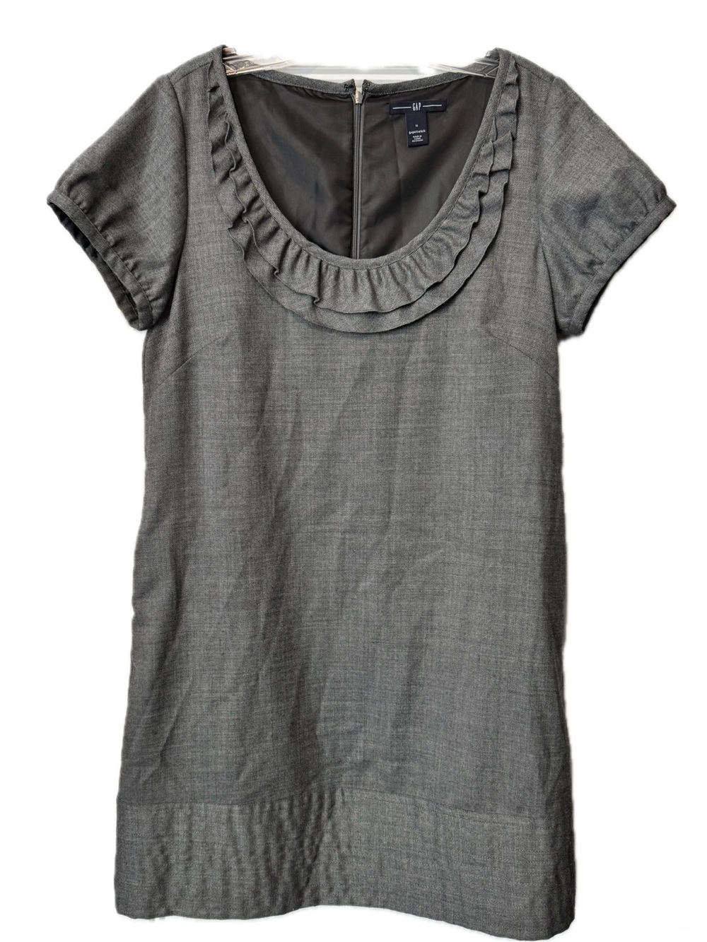Gap Wool Blend Gray Ruffle Neck Sheath Dress Size 10 Career Business Casual